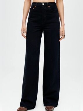Re/Done Black High Rise Wide Leg Split Hem Jeans- Runs Big